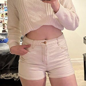 Summer White Khaki Jean High Waisted Shorts